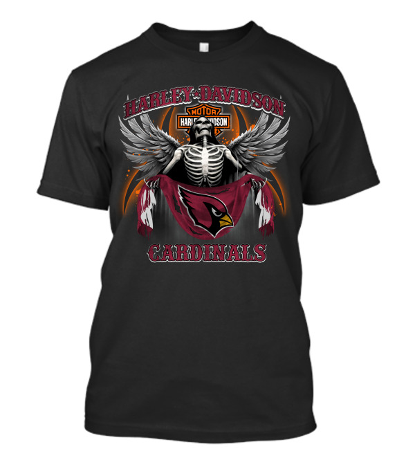 Harley Davidson Arizona Cardinals Skeleton Wings T-Shirt