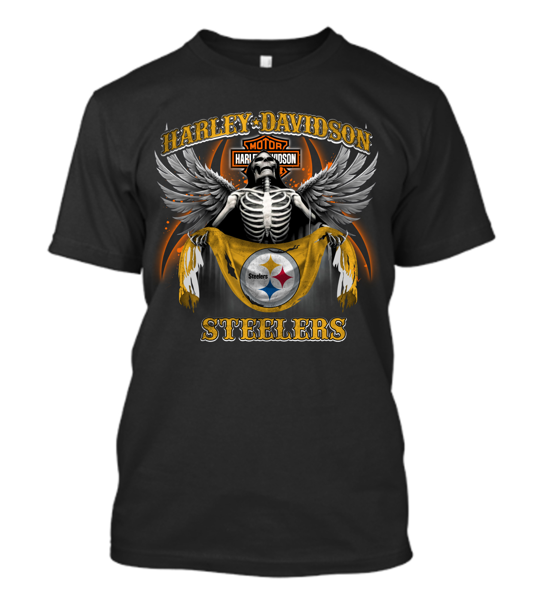Harley Davidson Pittsburgh Steelers Skeleton Wings T-Shirt
