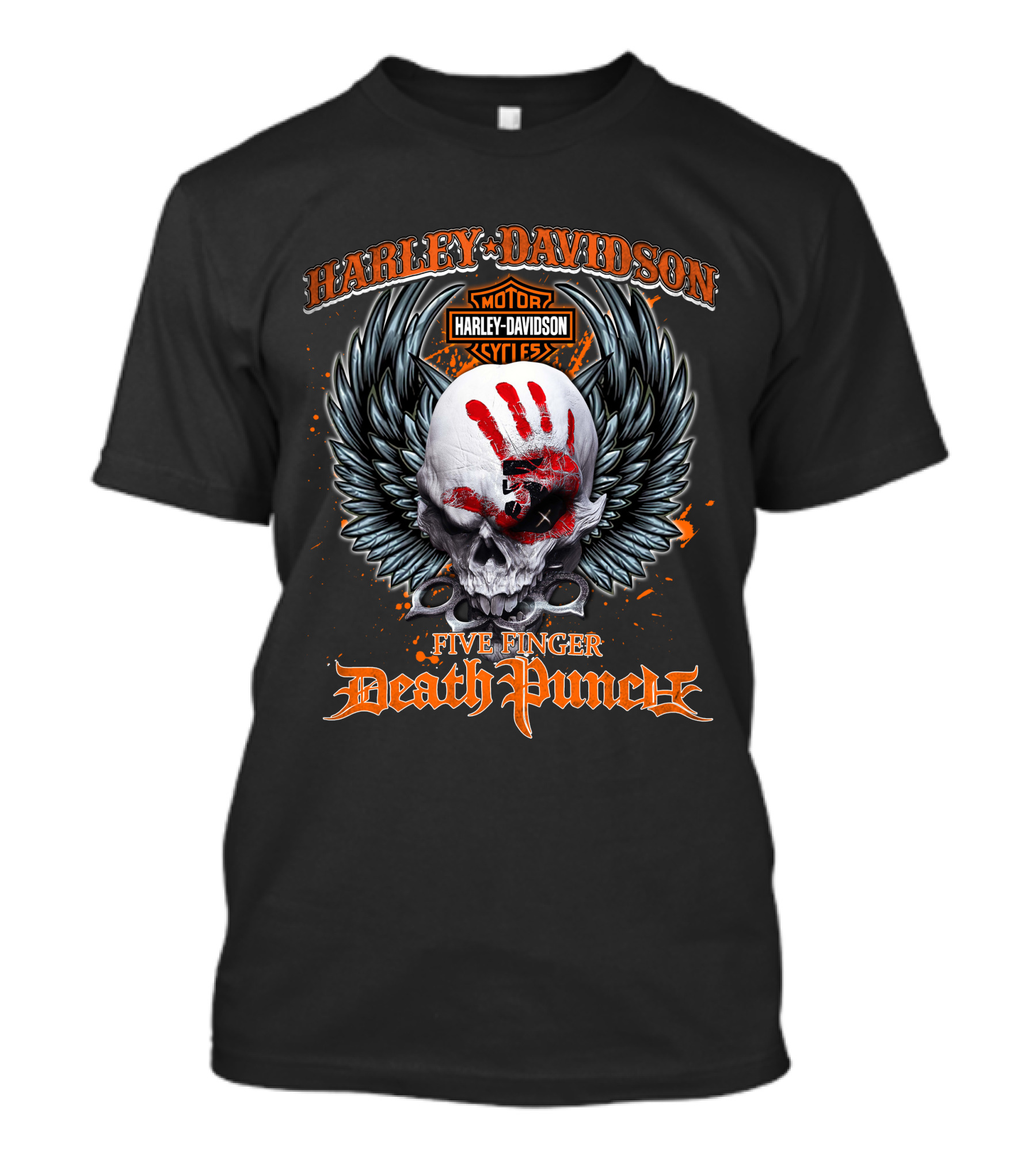 Harley Davidson Motorcycles Five Finger Death Punch Skull Wings T-Shirt