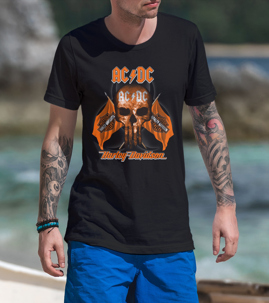 Acdc Harley Davidson Motorcycles Skull Flags T-Shirt