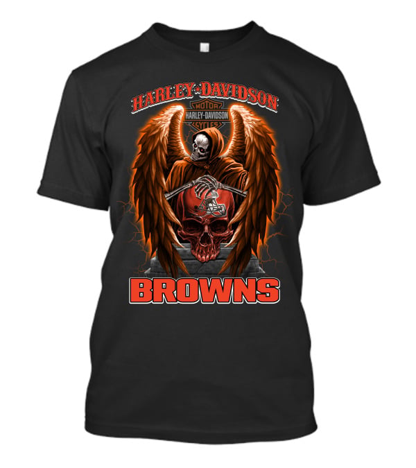Harley Davidson Motorcycles Cleveland Browns Skull Angel Wings Nfl T-Shirt