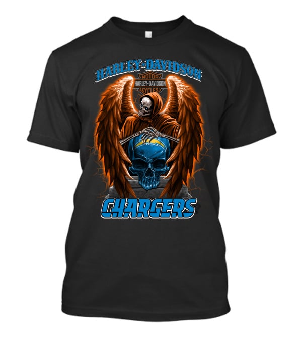 Harley Davidson Motor Cycles Chargers Skeleton Los Angeles Nfl T-Shirt