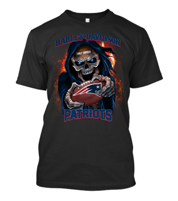 Harley Davidson Skull New England Patriots Football T-Shirt