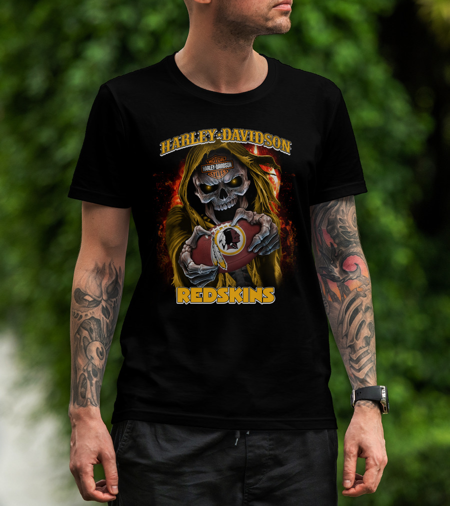 Harley Davidson Motor Cycles Redskins Skull Football T-Shirt
