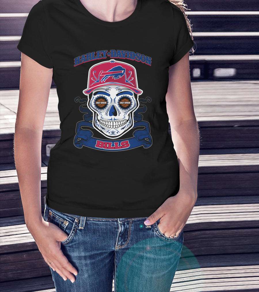 Harley Davidson Buffalo Bills Nfl Skull T-Shirt