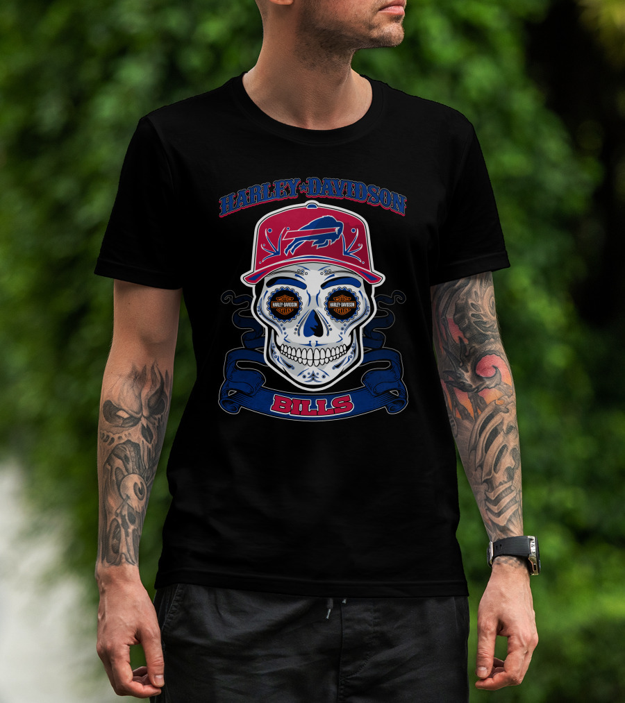 Harley Davidson Buffalo Bills Nfl Skull T-Shirt