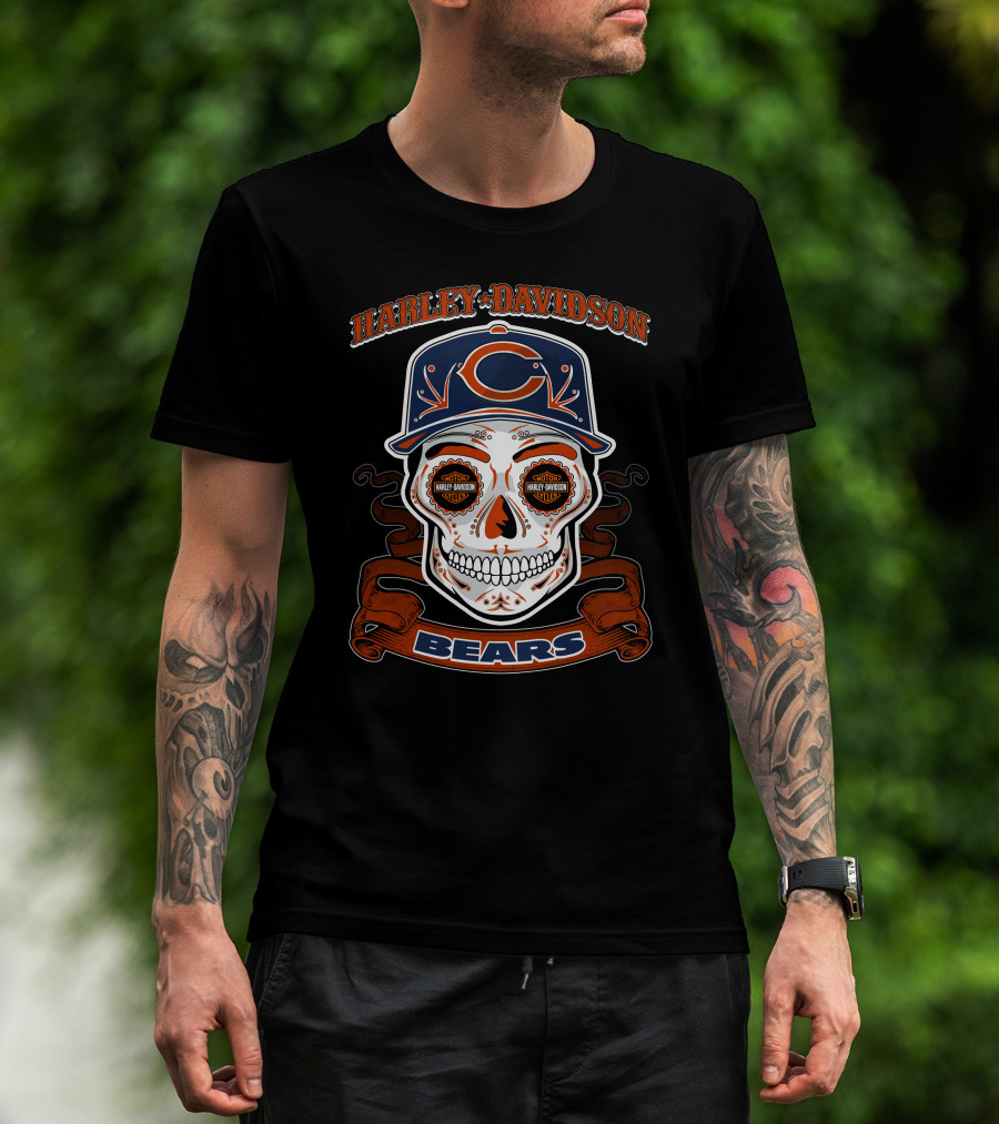 Harley Davidson Chicago Bears Skull Nfl T-Shirt