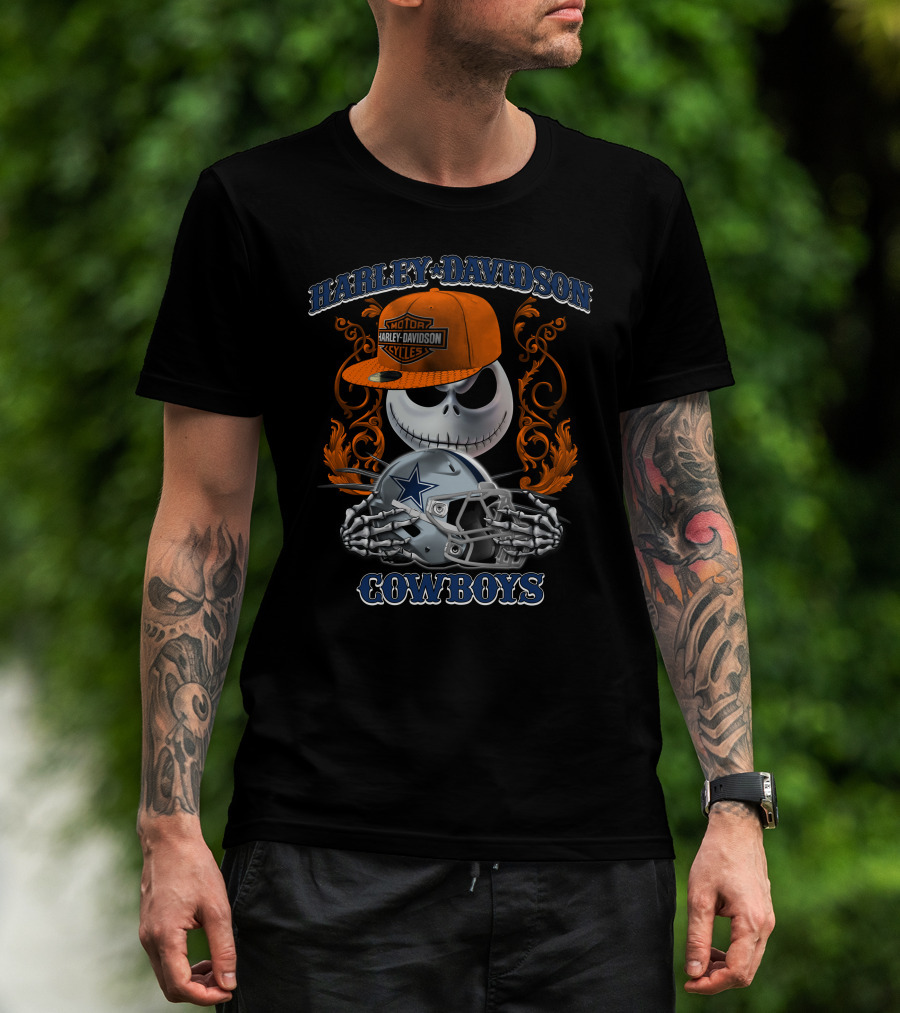 Harley Davidson Motor Jack Skellington Dallas Cowboys Skeleton T-Shirt