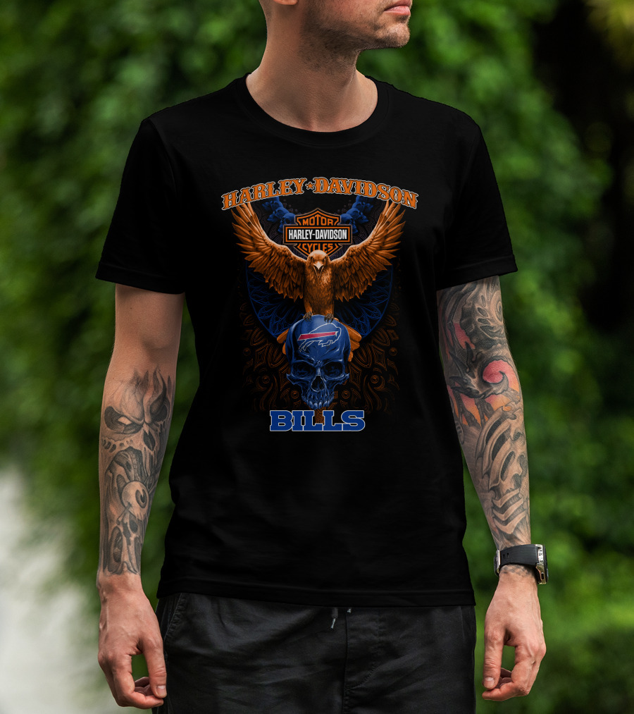 Harley Davidson Bills Motorcycles Eagle Skull T-Shirt