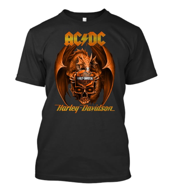 Ac Dc Harley Davidson Motor Cycles Dragon And Skull T-Shirt