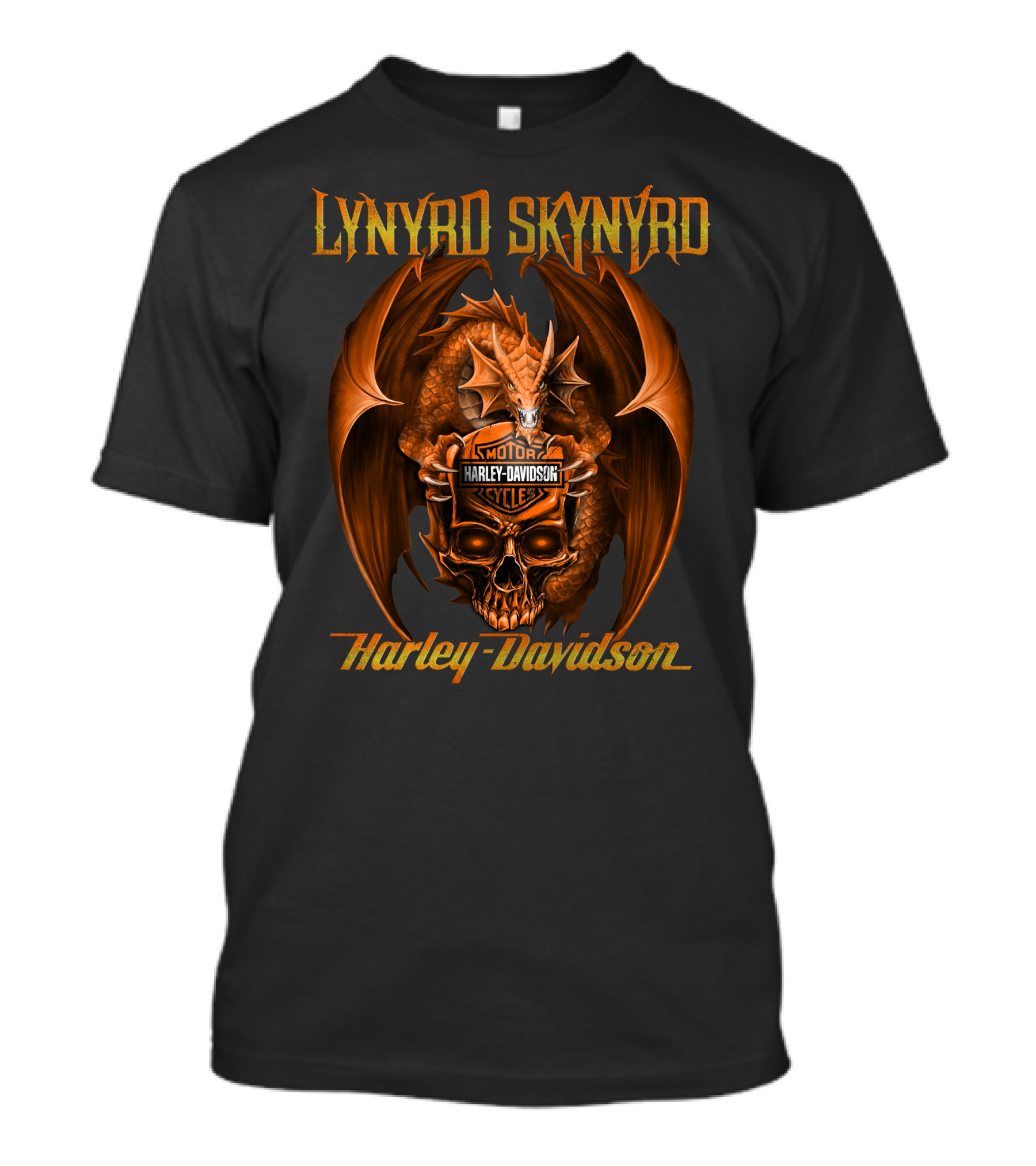 Lynyrd Skynyrd Harley Davidson Orange Dragon Skull Motorcycles T-Shirt