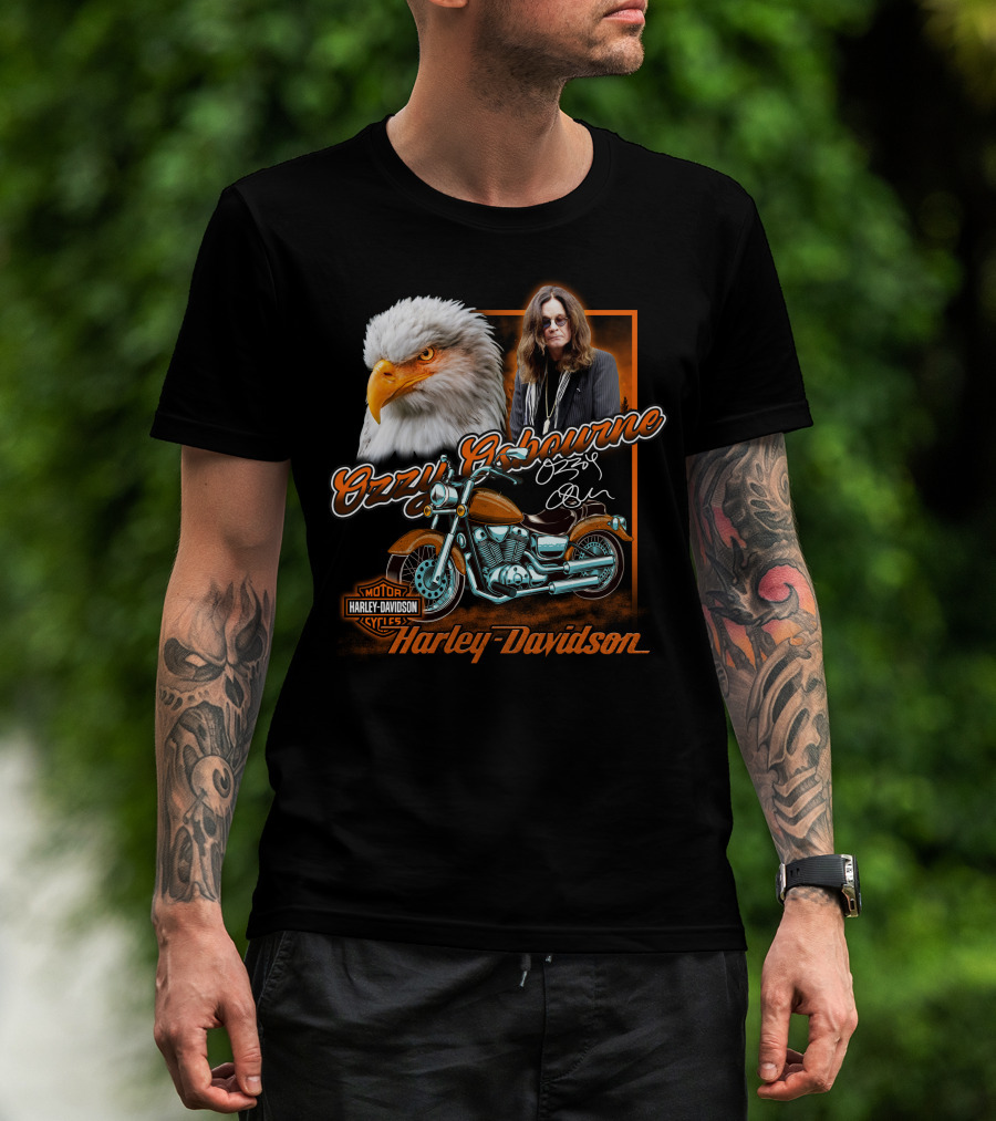Ozzy Osbourne Harley Davidson Motorcycles Eagle And Motorcycle T-Shirt