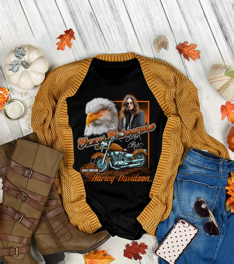 Ozzy Osbourne Harley Davidson Motorcycles Eagle And Motorcycle T-Shirt
