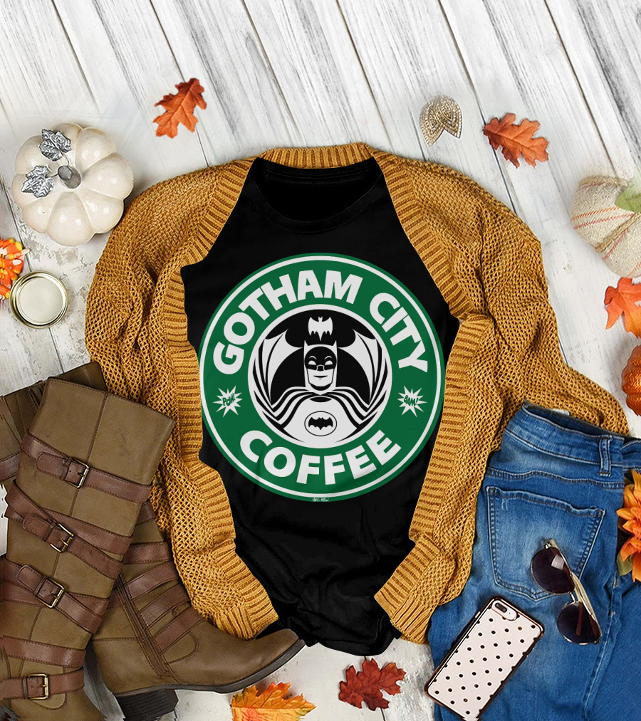 Gotham City Coffee Batman Bat Symbol Comic Style Logo POW BAM T-Shirt