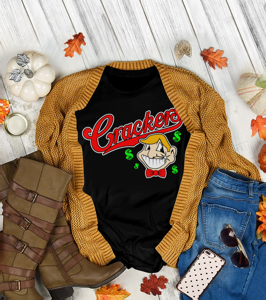 Crackers Caucasians Baseball Parody with Smiling Character and Dollar Signs T-Shirt