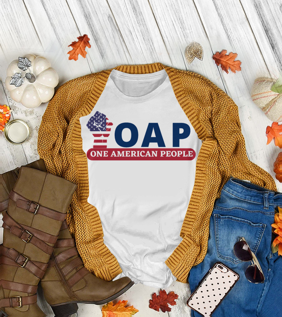 OAP ONE AMERICAN PEOPLE Logo with Patriotic Fist T-Shirt
