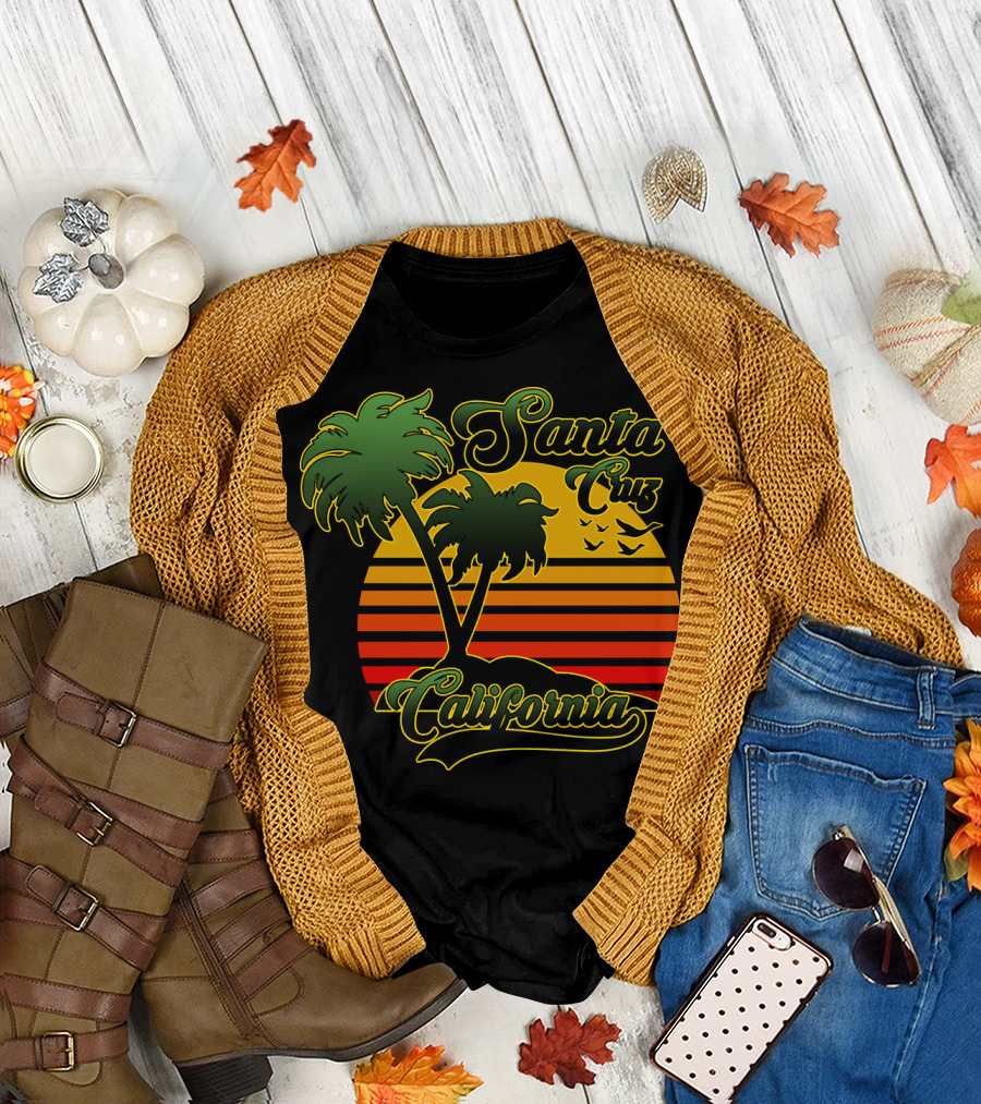 Santa Cruz California Retro Palm Tree Sunset T-Shirt