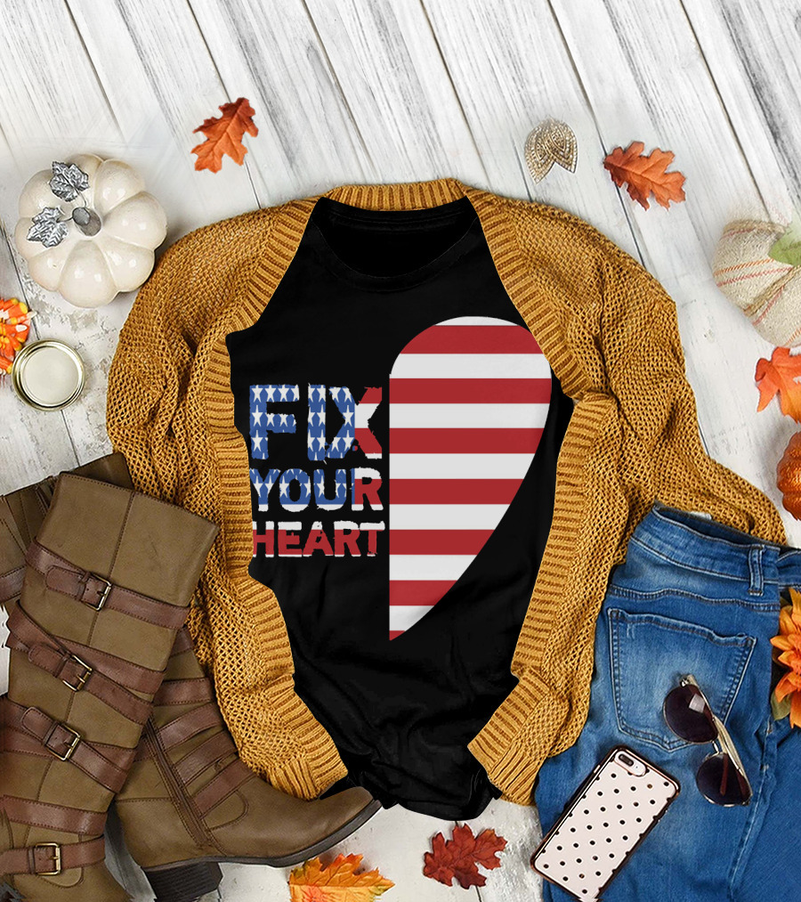 FIX YOUR HEART American Flag Half-Heart T-Shirt