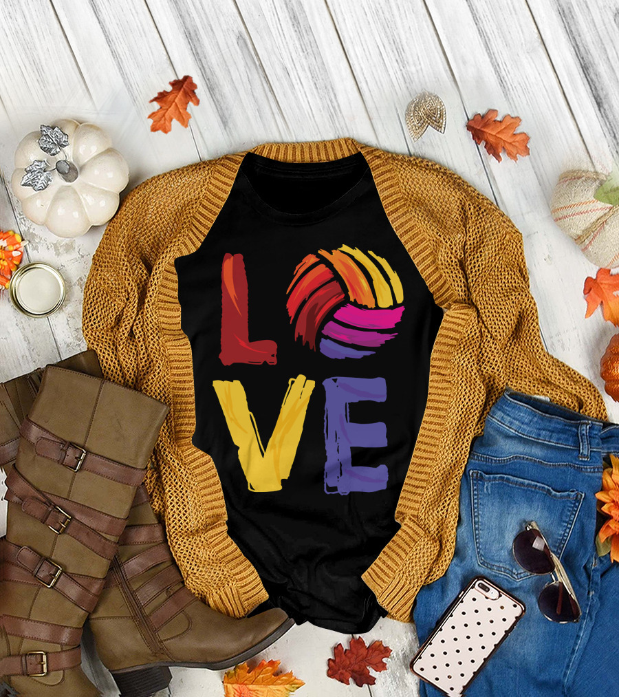 Love Volleyball Multicolor Lettering T-Shirt