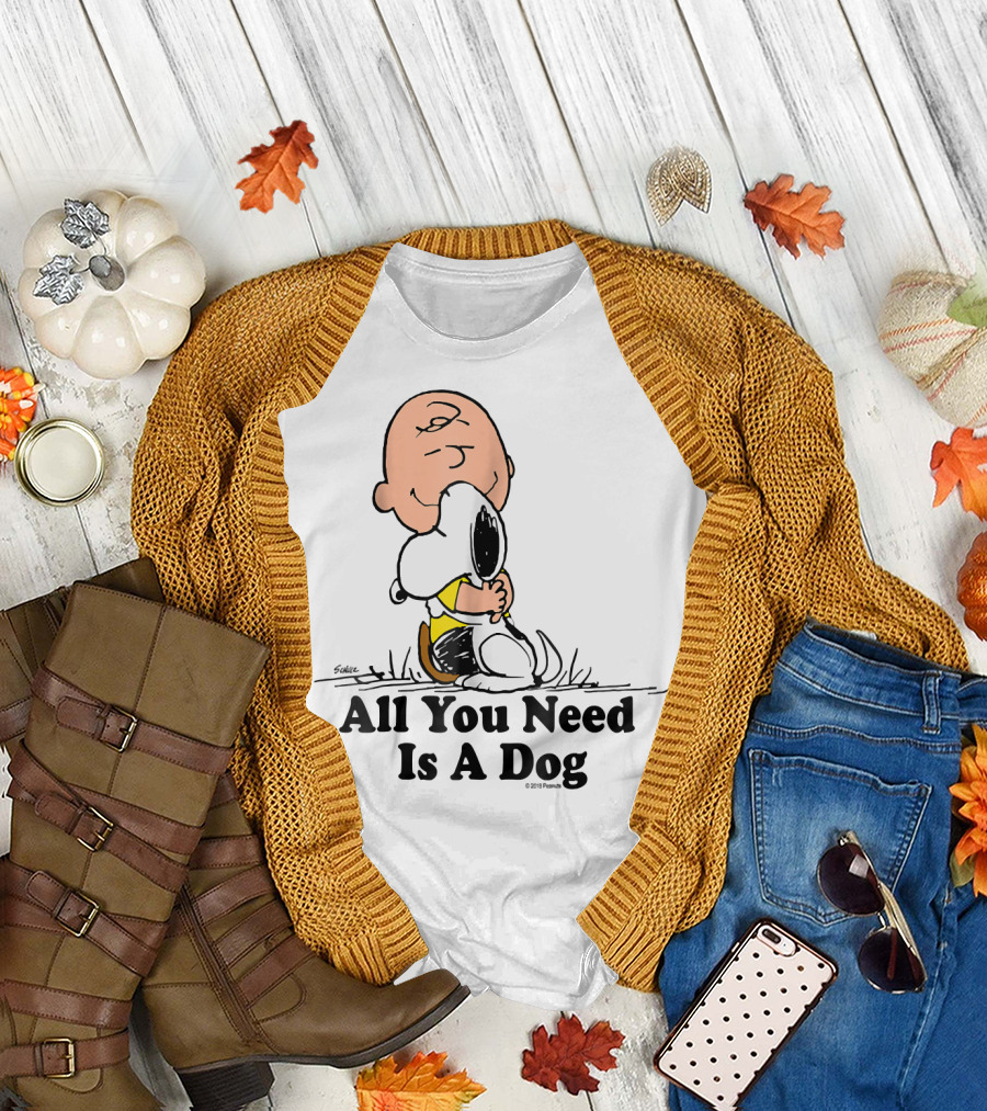 Snoopy Peanuts All You Need Is a Dog Hugging Charlie Brown 107 T-Shirt