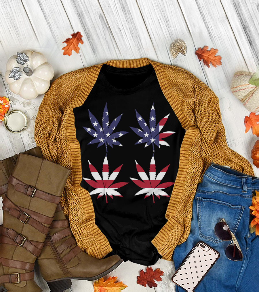 American Flag Cannabis Leaves T-Shirt