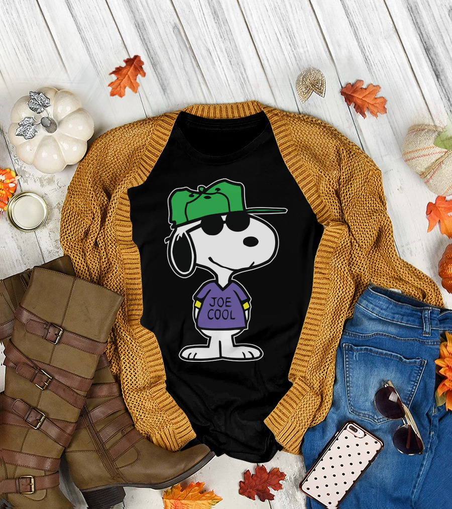 Funny Snoopy Joe Cool Wearing Green Hat and Glasses T-Shirt