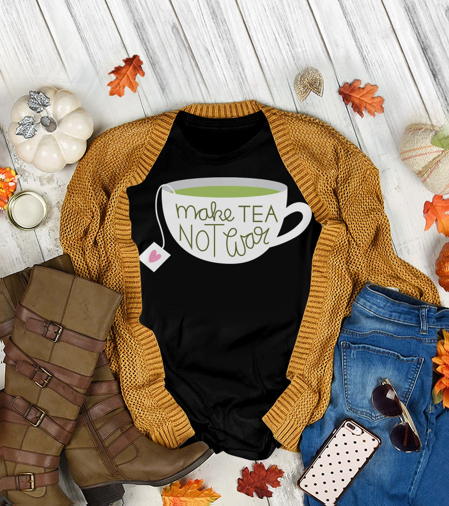 Make Tea Not War Tea Cup Heart Tag T-Shirt