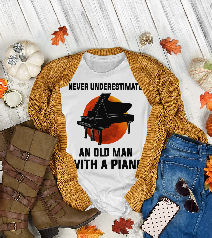 Never Underestimate An Old Man With A Piano Grand Piano Sunset Circular Background T-Shirt