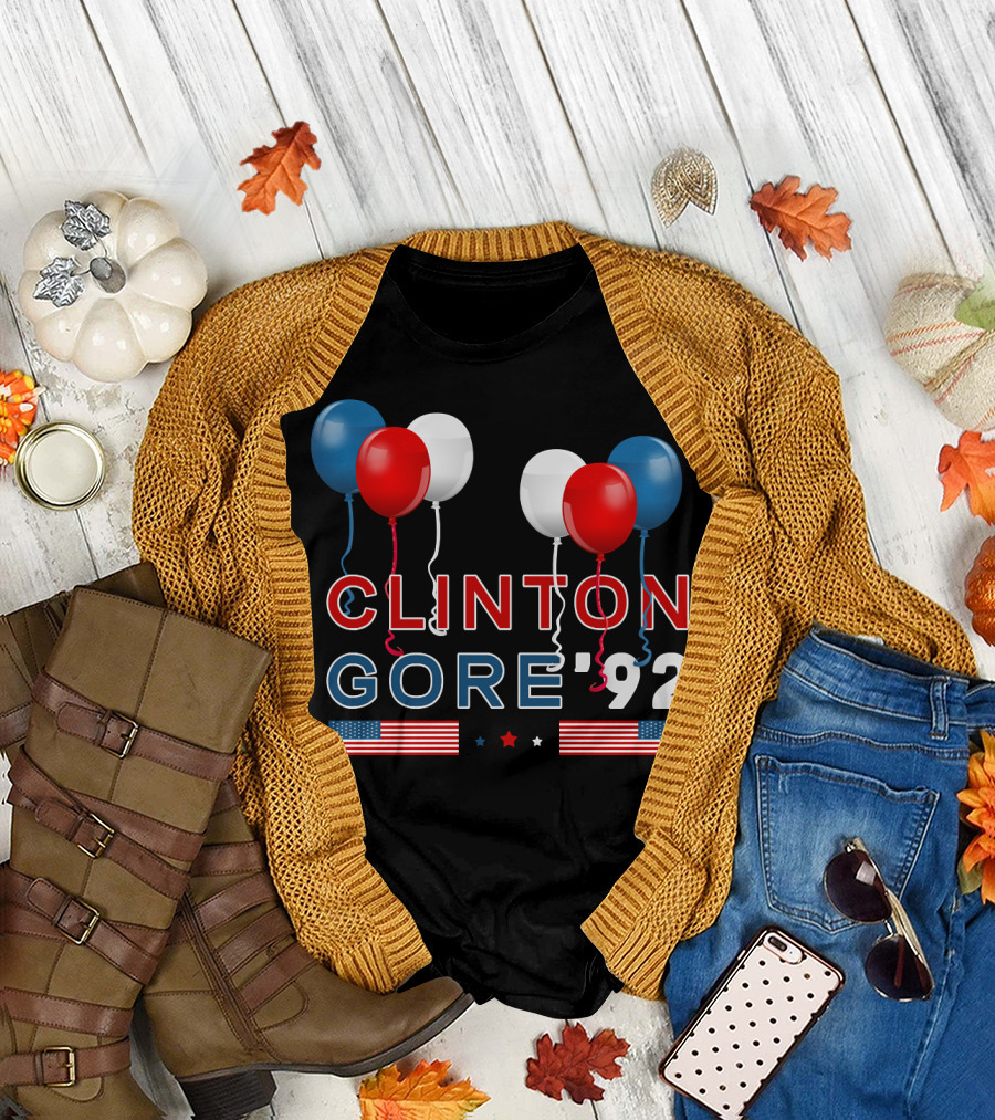 Clinton Gore '92 Balloons American Flags Stars T-Shirt