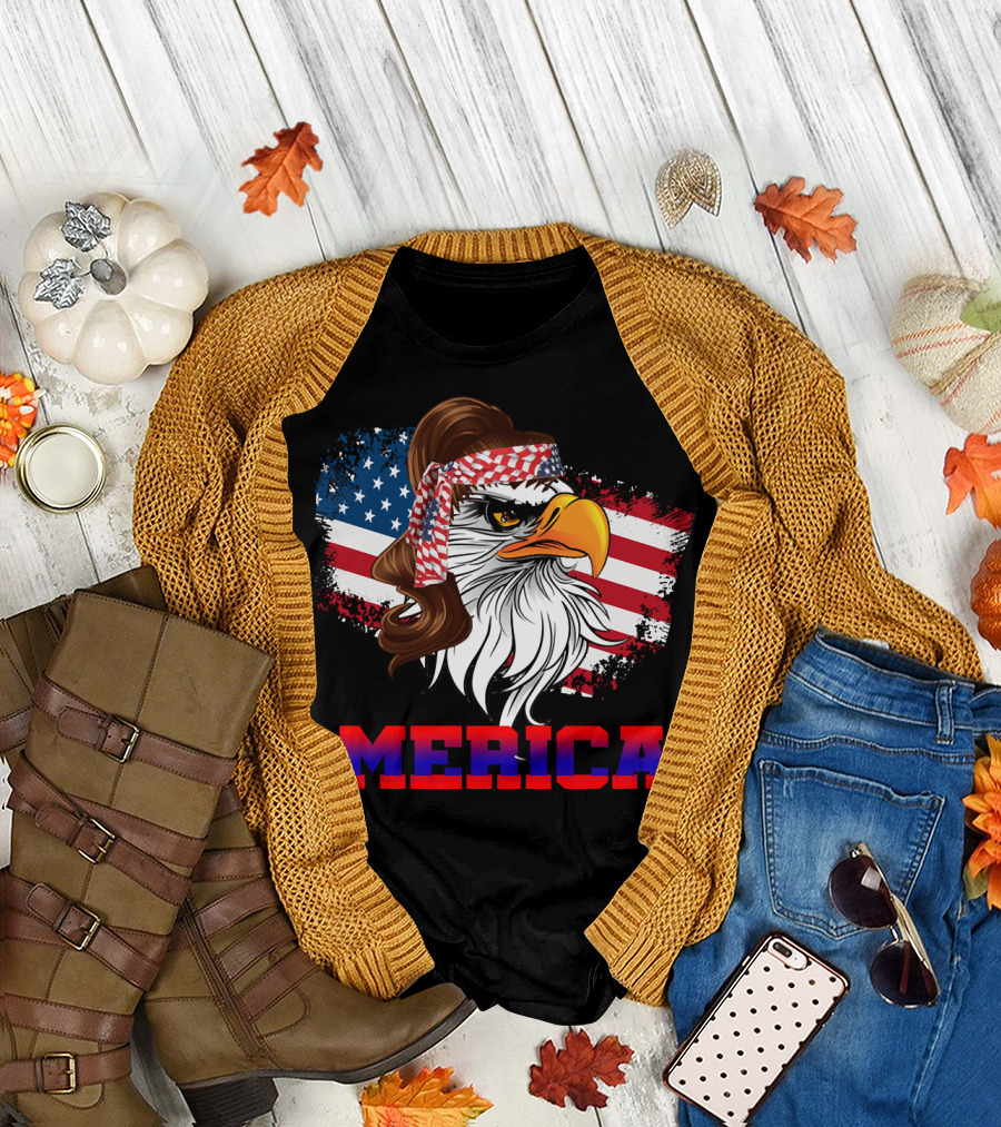 Merica Eagle with American Flag Bandana Patriotic 4th of July T-Shirt