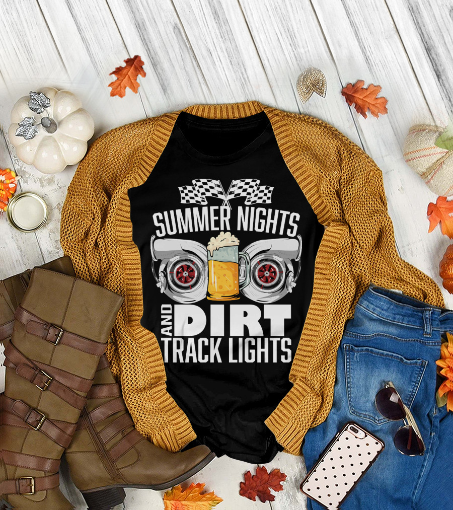 Summer Nights and Dirt Track Lights Racing Motocross Stock Car T-Shirt