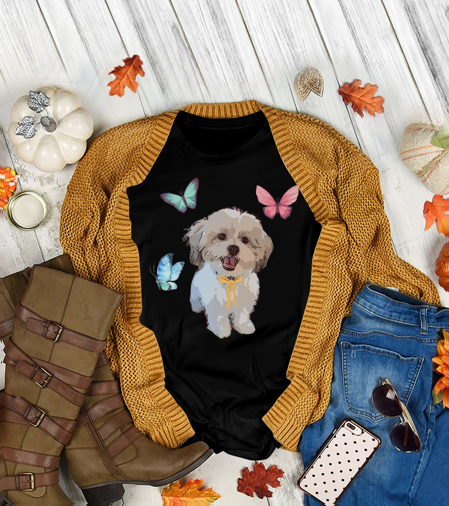 Shih Tzu Surrounded by Colorful Butterflies T-Shirt