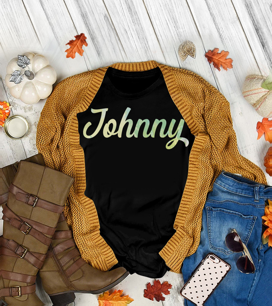 Johnny Name Script with Pastel Green Hue T-Shirt