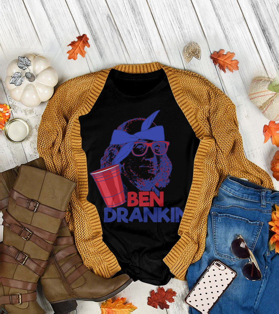 Ben Drankin 4th of July Red Cup Blue Bandana Glasses T-Shirt