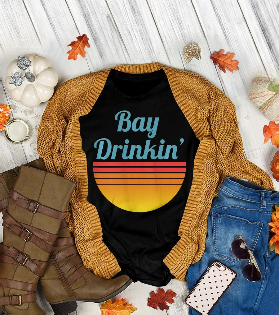 Bay Drinkin' Sunset Stripes Retro Vibes T-Shirt