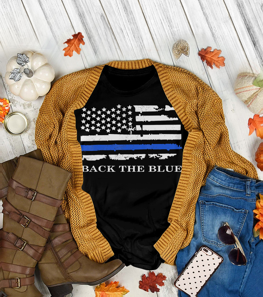 Back the Blue American Flag Police Support Thin Blue Line Stars Stripes T-Shirt