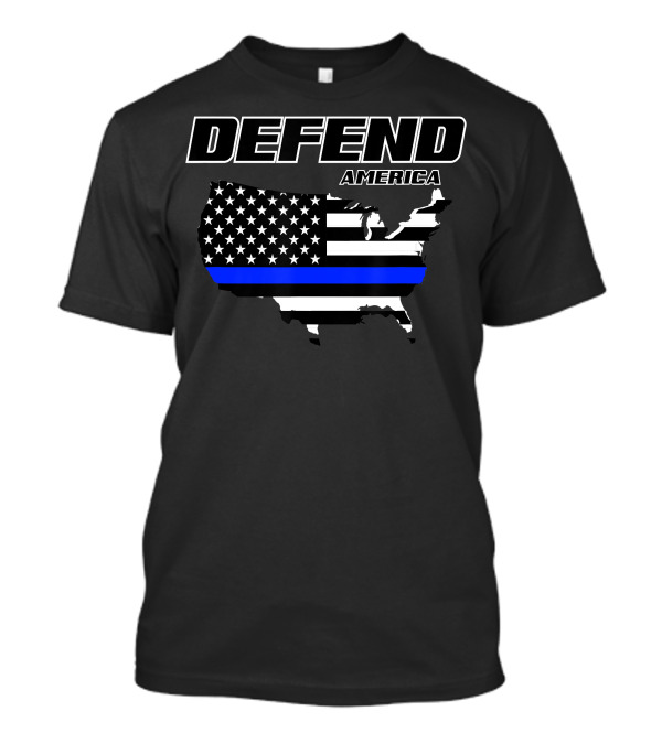 Defend America American Flag Blue Line USA Map T-Shirt