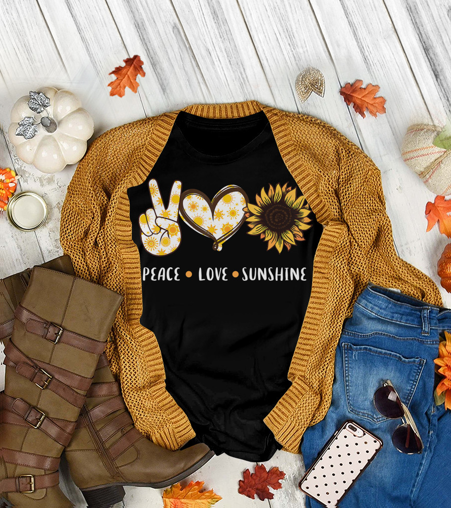 Peace Love Sunshine Sunflower Symbol Sun T-Shirt