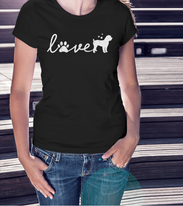 Schnoodle Dog Love With Paw And Hearts T-Shirt