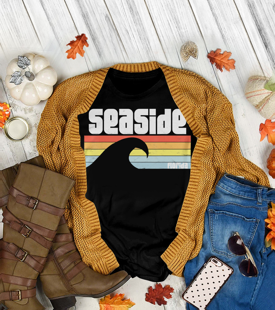 Seaside Florida Retro Wave Atlantic Ocean Beach Stripes T-Shirt