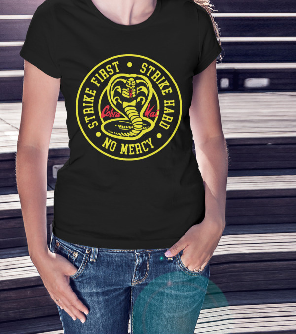 Cobra Kai Strike First Strike Hard No Mercy Circle Emblem T-Shirt