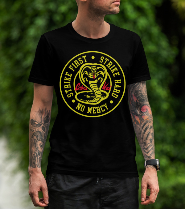 Cobra Kai Strike First Strike Hard No Mercy Circle Emblem T-Shirt