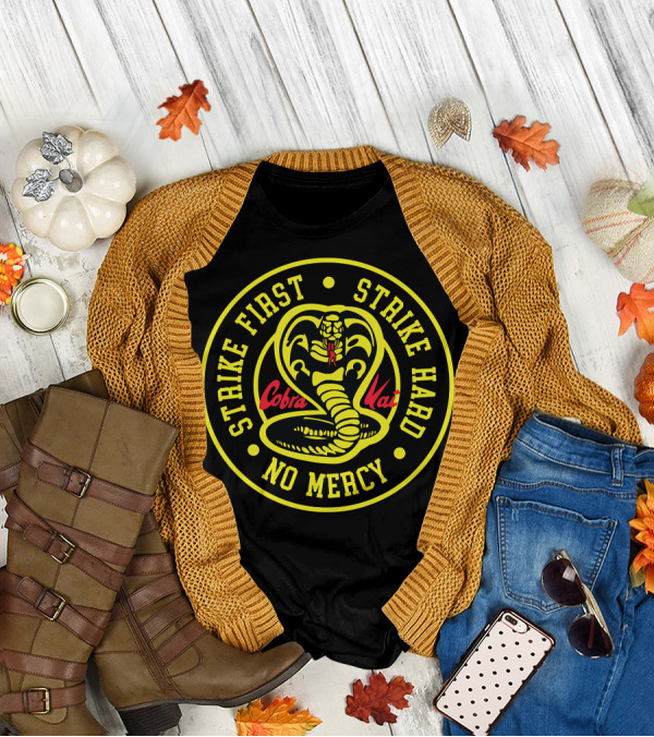 Cobra Kai Strike First Strike Hard No Mercy Circle Emblem T-Shirt