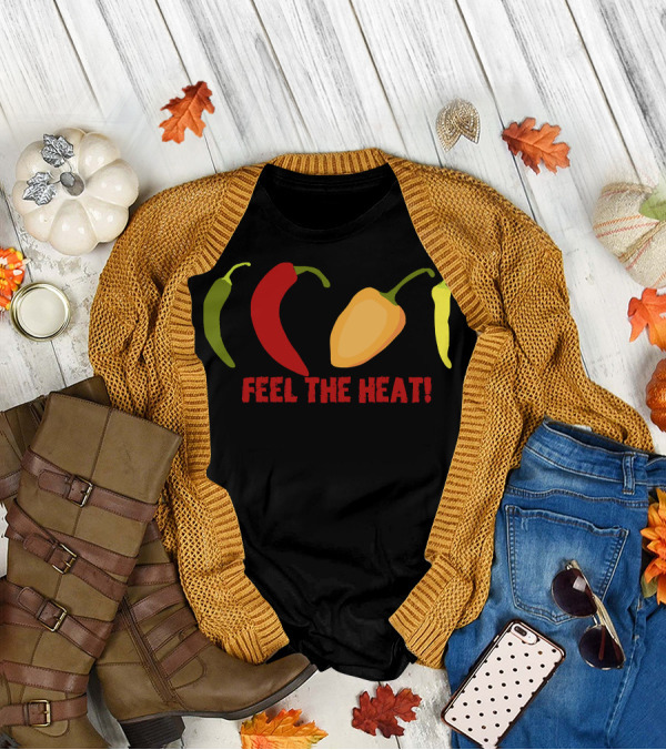 Feel The Heat Chili Peppers Green Red Yellow Habanero T-Shirt