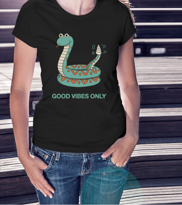 Good Vibes Only Cute Cartoon Snake T-Shirt
