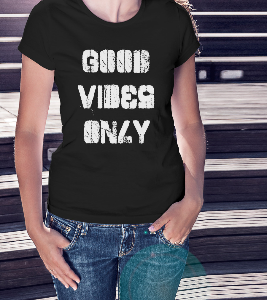 Good Vibes Only Distressed Typography T-Shirt