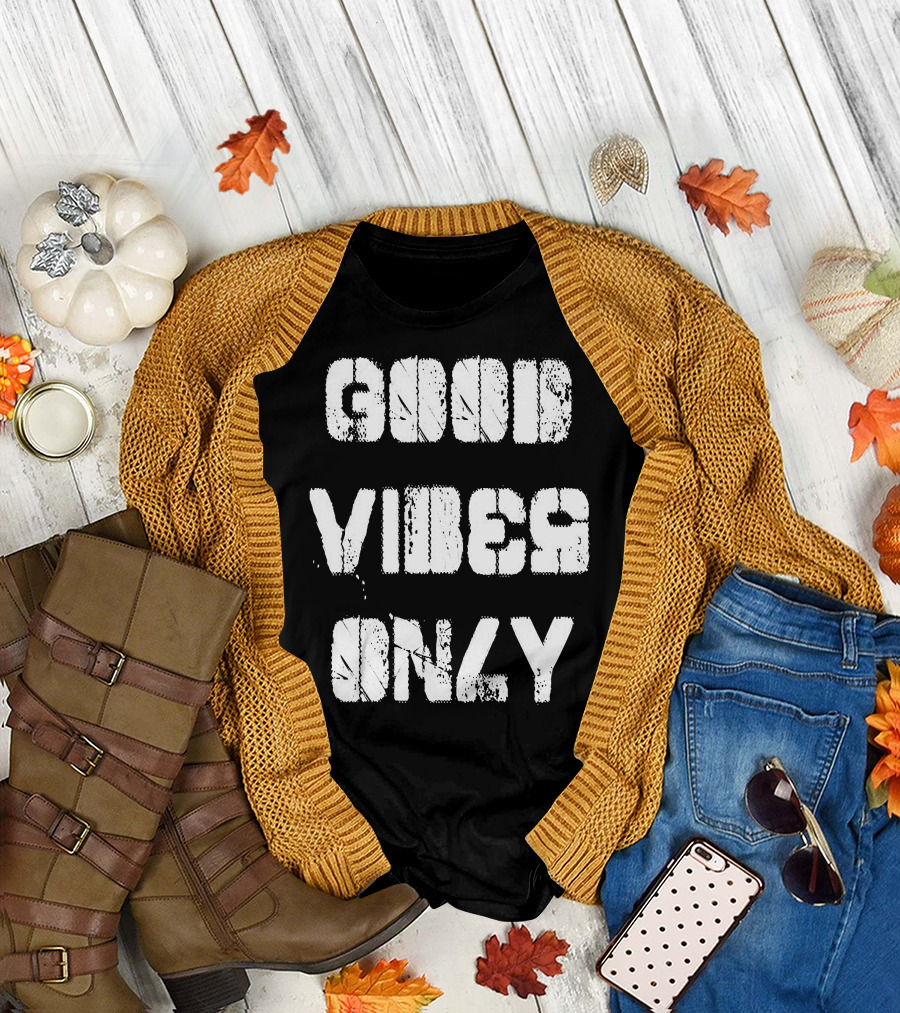 Good Vibes Only Distressed Typography T-Shirt