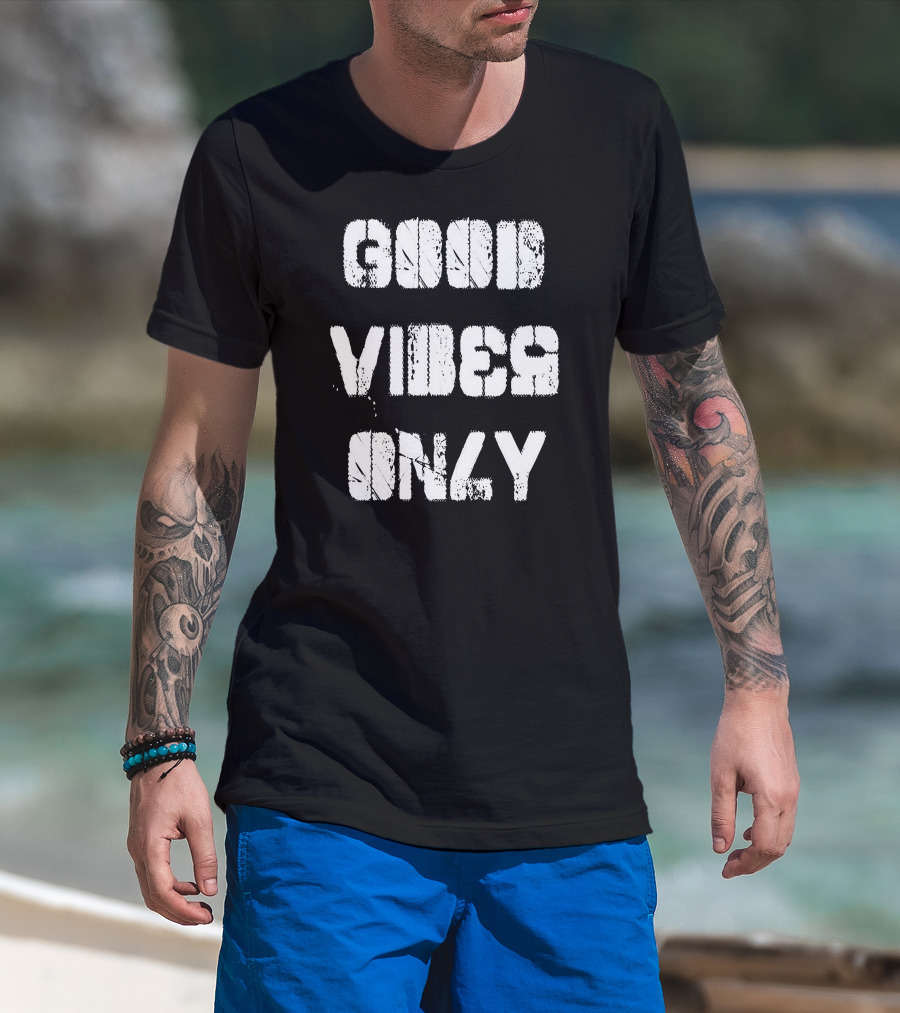 Good Vibes Only Distressed Typography T-Shirt
