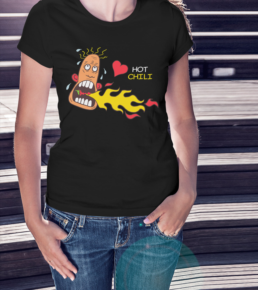 I Love Hot Chili Fire Breathing Cartoon T-Shirt