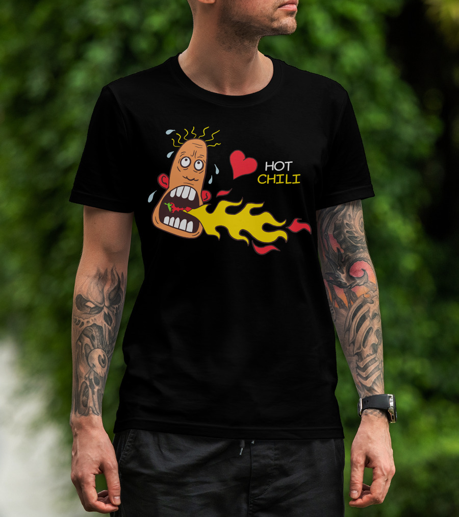 I Love Hot Chili Fire Breathing Cartoon T-Shirt